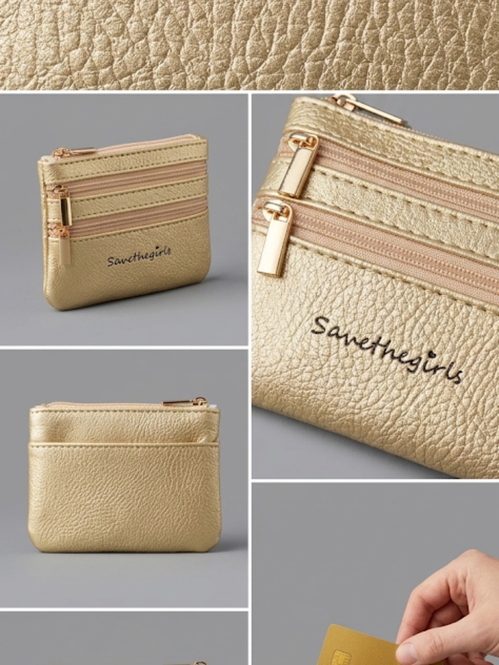 Gold Mini Zip Card Wallet by